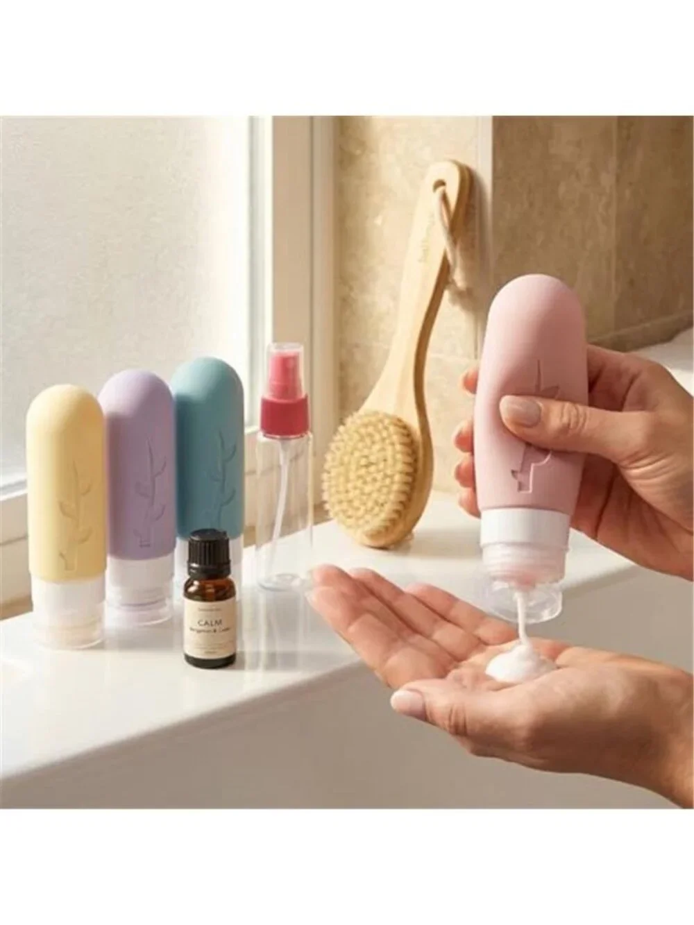 Travel Bottles Toiletry Container Set Leakproof Cosmetic Jars Spray Makeup Bag